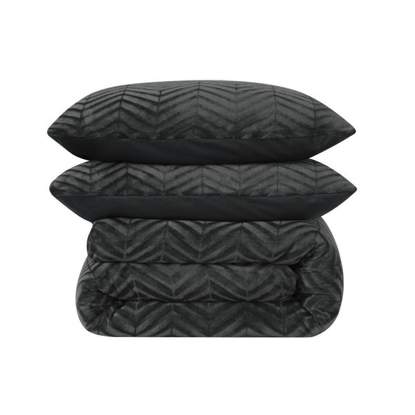 Teddy Fleece Duvet Cover Set Chevron | Grey Anthracite | Single - 140cm (W) x 220cm (L) - The Bedding & Blankets Store