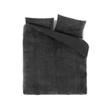 Teddy Fleece Duvet Cover Set Chevron | Grey Anthracite | Single - 140cm (W) x 220cm (L) - The Bedding & Blankets Store