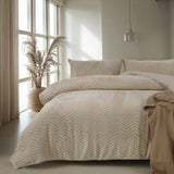 Teddy Fleece Duvet Cover Set Chevron | Taupe | Single - 140cm (W) x 220cm (L) - The Bedding & Blankets Store