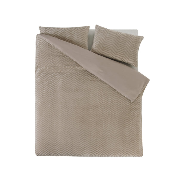 Teddy Fleece Duvet Cover Set Chevron | Taupe | Single - 140cm (W) x 220cm (L) - The Bedding & Blankets Store