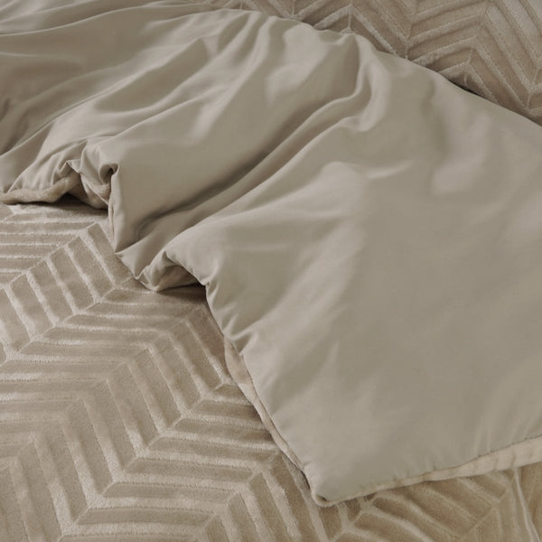 Teddy Fleece Duvet Cover Set Chevron | Taupe | Single - 140cm (W) x 220cm (L) - The Bedding & Blankets Store