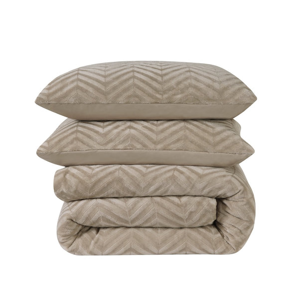 Teddy Fleece Duvet Cover Set Chevron | Taupe | Single - 140cm (W) x 220cm (L) - The Bedding & Blankets Store