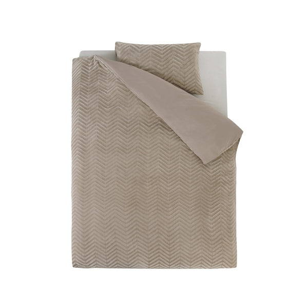 Teddy Fleece Duvet Cover Set Chevron | Taupe | Single - 140cm (W) x 220cm (L) - The Bedding & Blankets Store