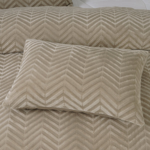 Teddy Fleece Duvet Cover Set Chevron | Taupe | Single - 140cm (W) x 220cm (L) - The Bedding & Blankets Store