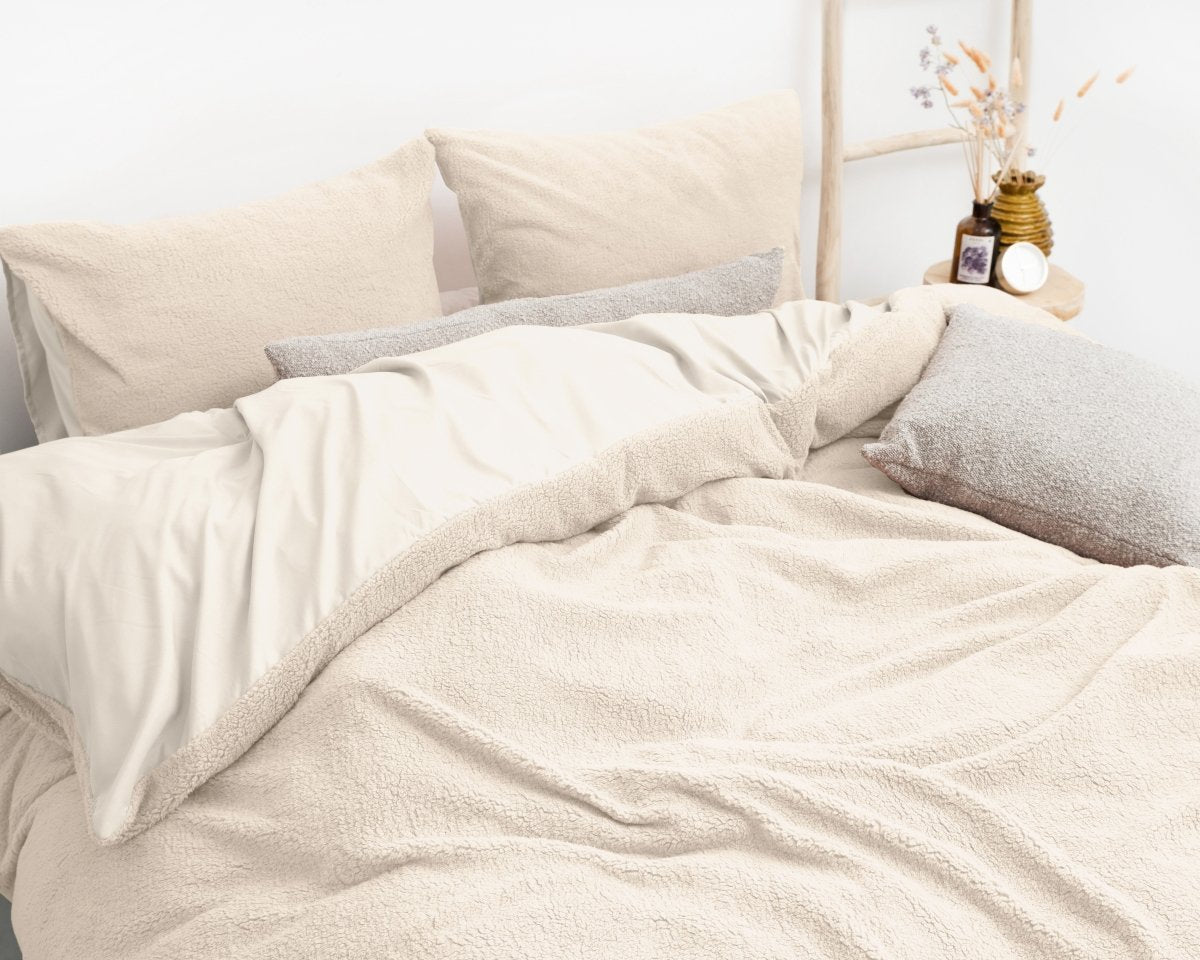 Teddy Fleece Duvet Cover Set | Cream | Single - 140cm (W) x 220cm (L) - The Bedding & Blankets Store