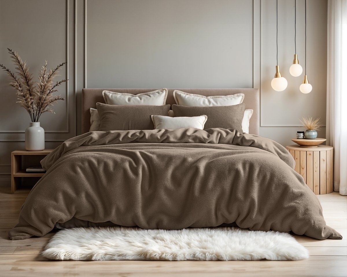 Teddy Fleece Duvet Cover Set | Deep Taupe | Single - 140cm (W) x 220cm (L) - The Bedding & Blankets Store