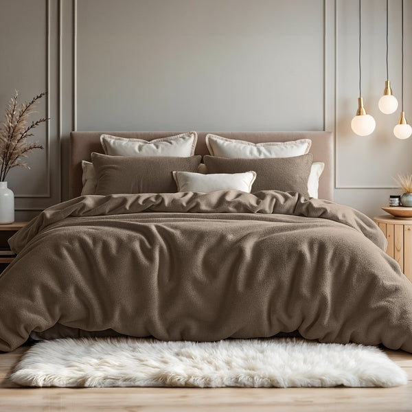 Teddy Fleece Duvet Cover Set | Deep Taupe | Single - 140cm (W) x 220cm (L) - The Bedding & Blankets Store