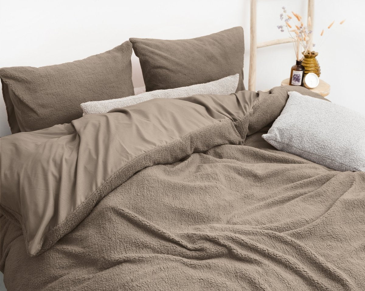 Teddy Fleece Duvet Cover Set | Deep Taupe | Single - 140cm (W) x 220cm (L) - The Bedding & Blankets Store
