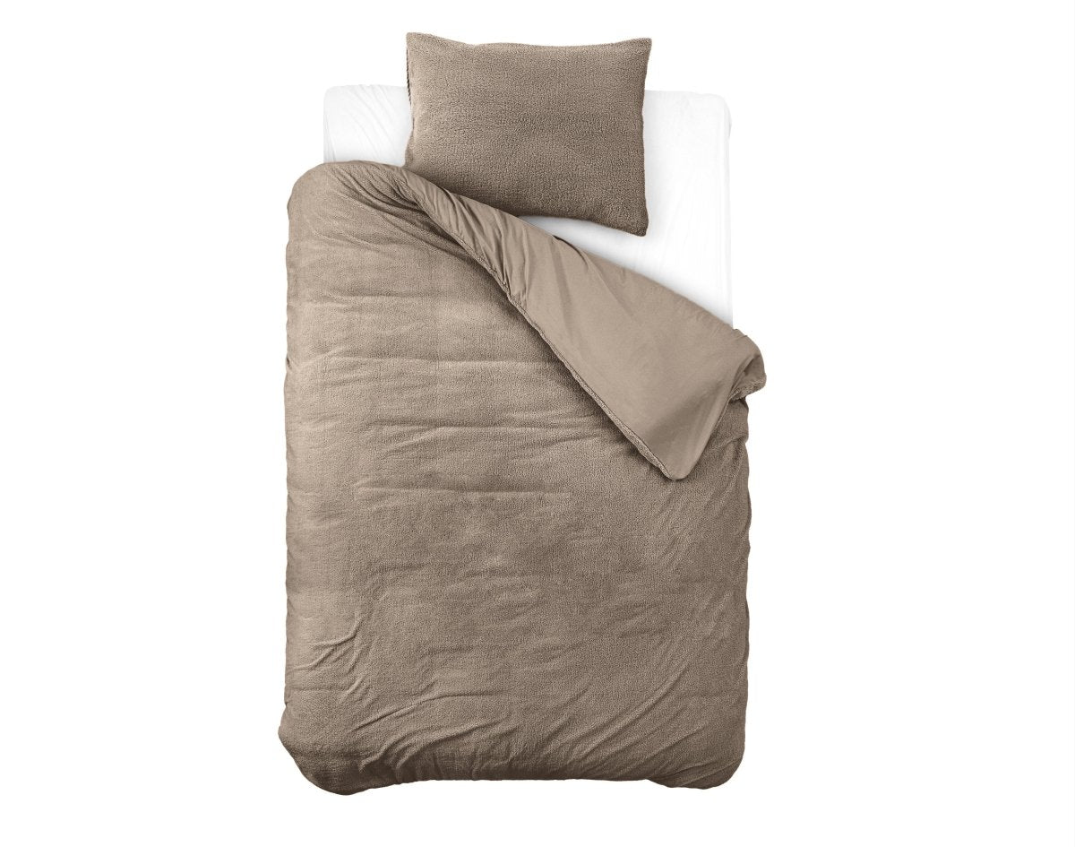 Teddy Fleece Duvet Cover Set | Deep Taupe | Single - 140cm (W) x 220cm (L) - The Bedding & Blankets Store