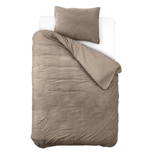 Teddy Fleece Duvet Cover Set | Deep Taupe | Single - 140cm (W) x 220cm (L) - The Bedding & Blankets Store