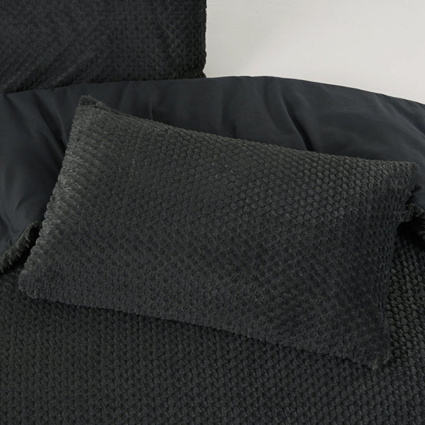 Teddy Fleece Duvet Cover Set Fur | Anthracite | Single - 140cm (W) x 220cm (L) - The Bedding & Blankets Store