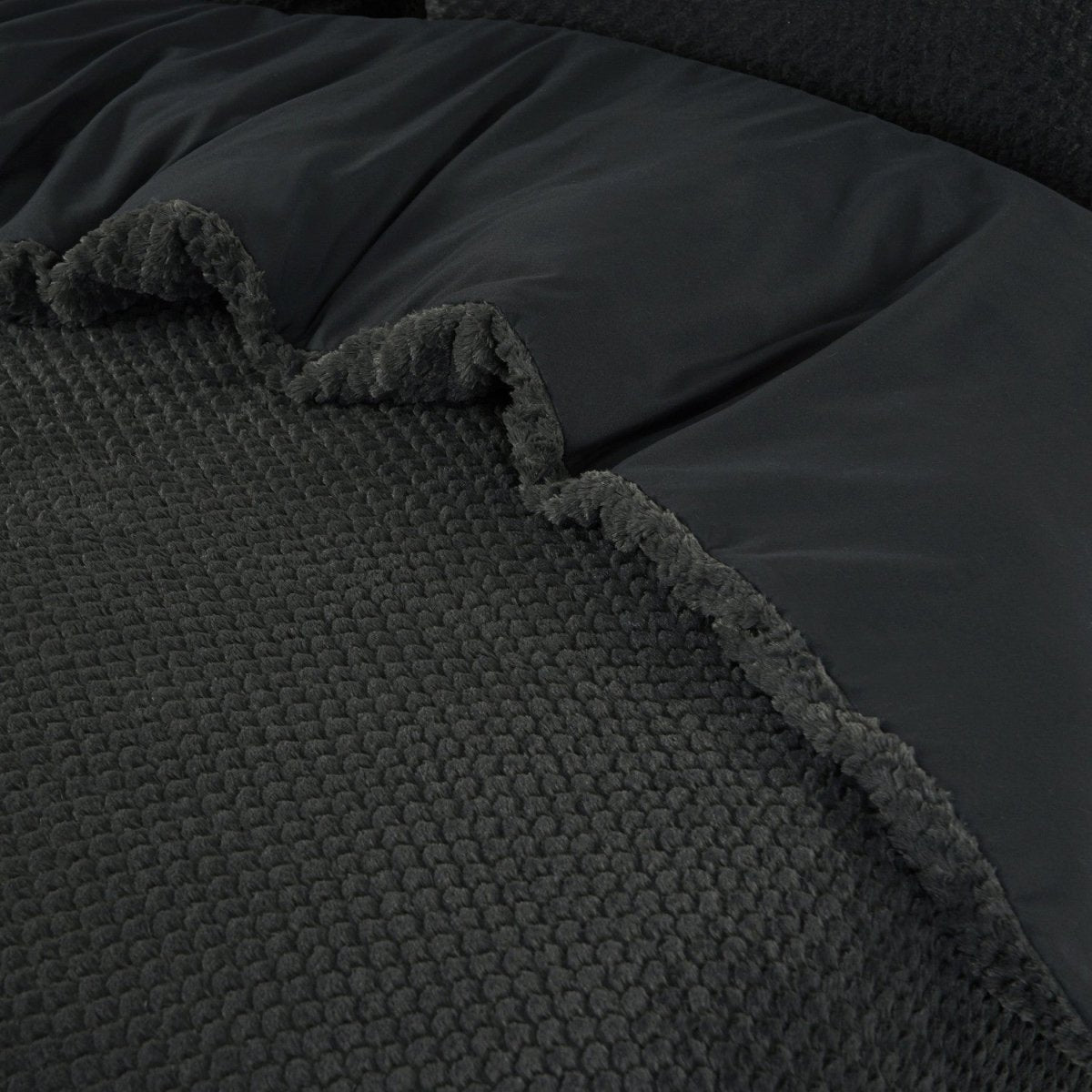 Teddy Fleece Duvet Cover Set Fur | Anthracite | Single - 140cm (W) x 220cm (L) - The Bedding & Blankets Store