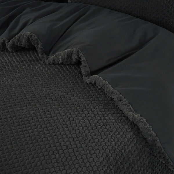 Teddy Fleece Duvet Cover Set Fur | Anthracite | Single - 140cm (W) x 220cm (L) - The Bedding & Blankets Store