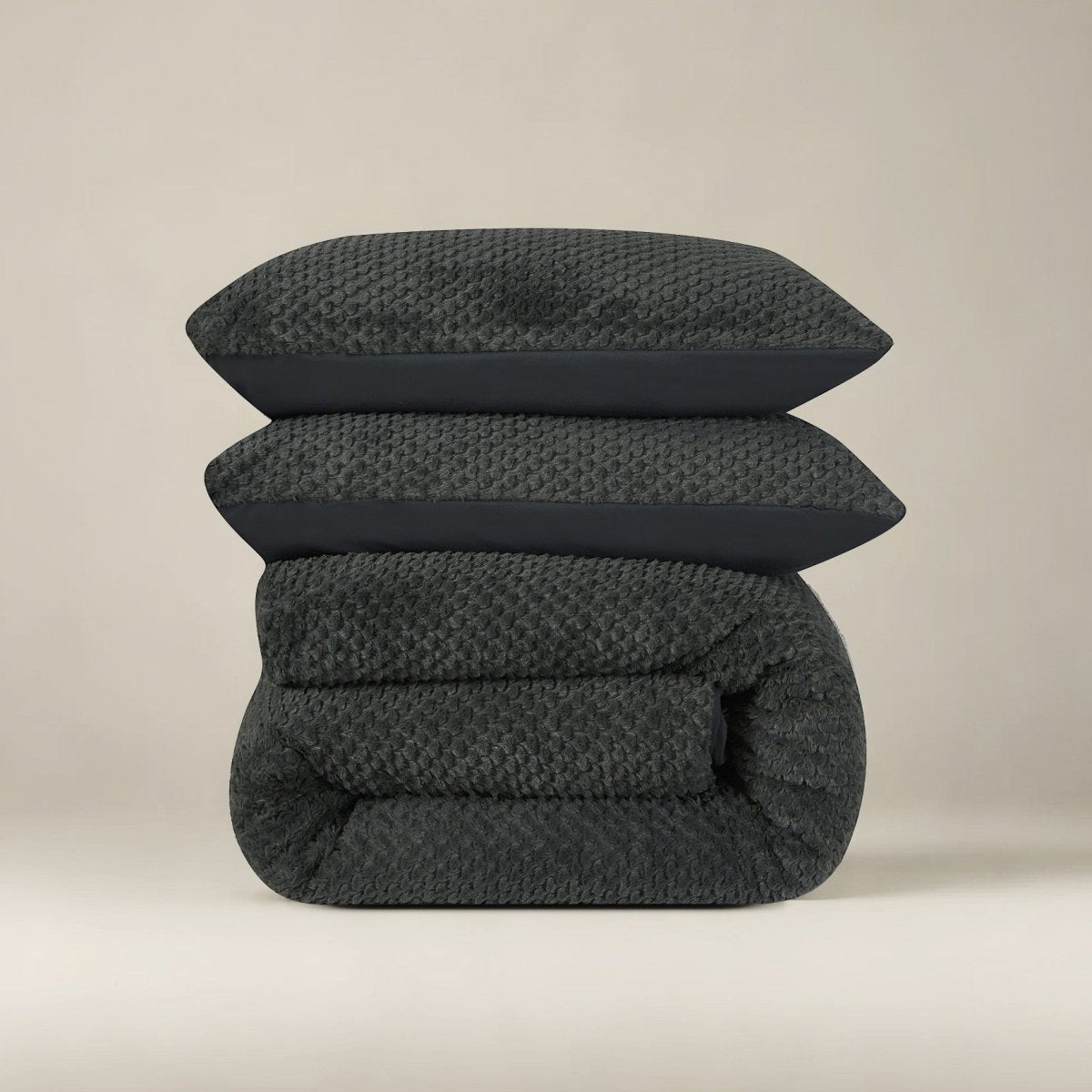 Teddy Fleece Duvet Cover Set Fur | Anthracite | Single - 140cm (W) x 220cm (L) - The Bedding & Blankets Store