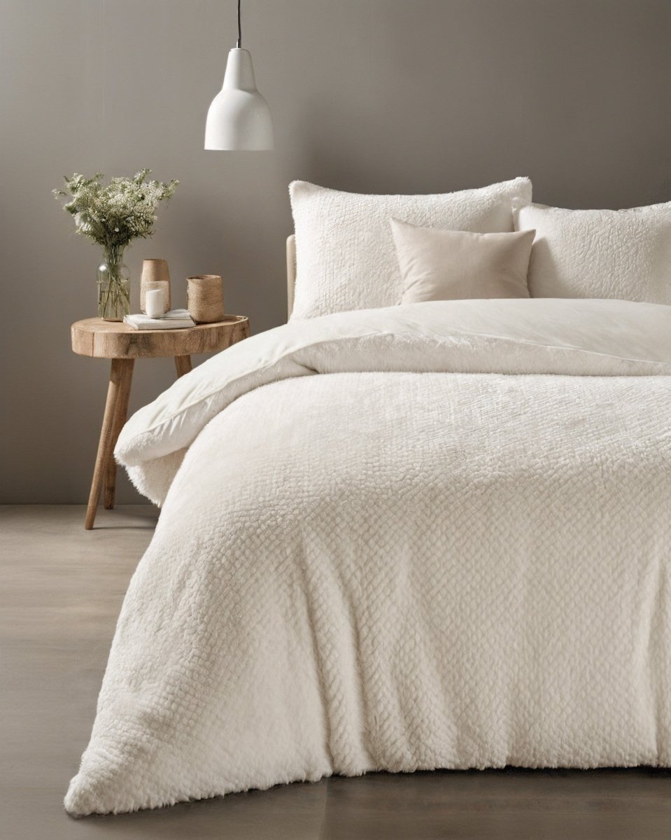 Teddy Fleece Duvet Cover Set Fur | Beige | Single - 140cm (W) x 220cm (L) - The Bedding & Blankets Store