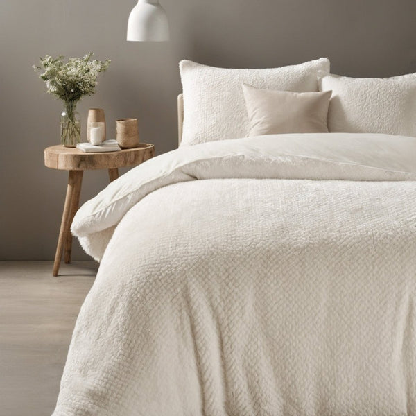 Teddy Fleece Duvet Cover Set Fur | Beige | Single - 140cm (W) x 220cm (L) - The Bedding & Blankets Store