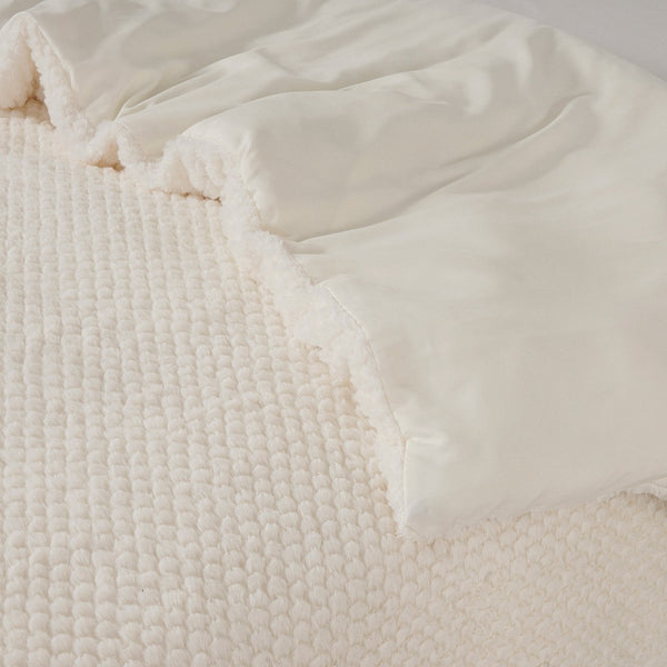 Teddy Fleece Duvet Cover Set Fur | Beige | Single - 140cm (W) x 220cm (L) - The Bedding & Blankets Store