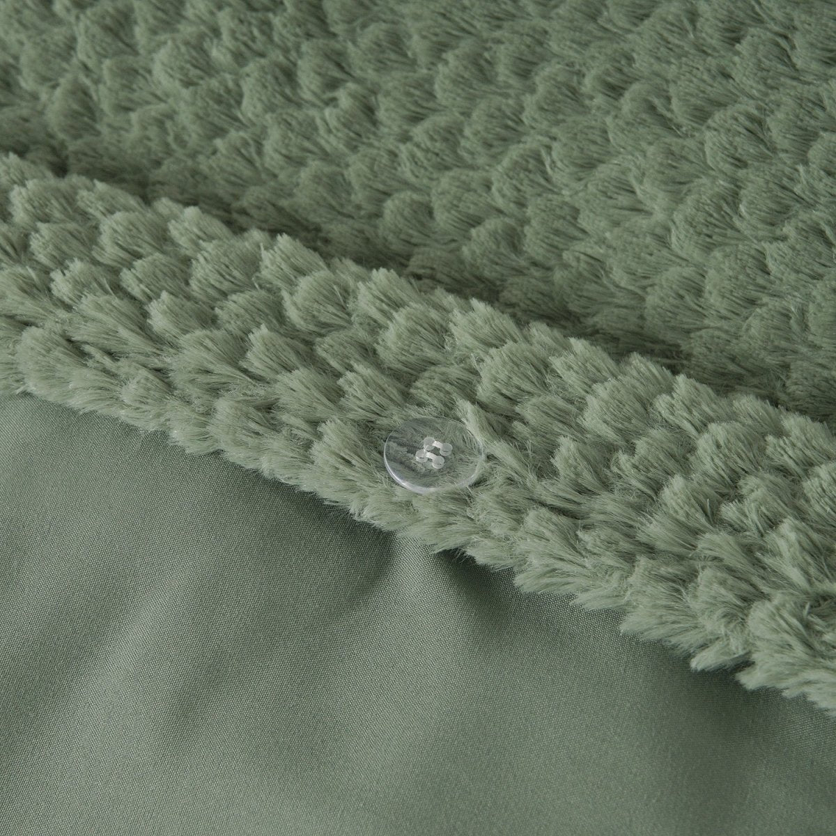 Teddy Fleece Duvet Cover Set Fur | Green | Single - 140cm (W) x 220cm (L) - The Bedding & Blankets Store
