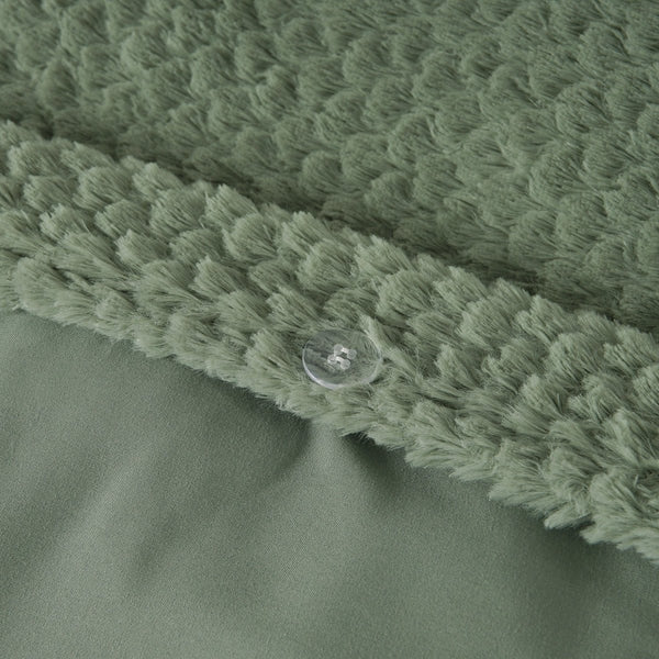 Teddy Fleece Duvet Cover Set Fur | Green | Single - 140cm (W) x 220cm (L) - The Bedding & Blankets Store