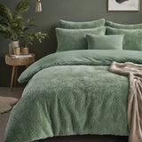 Teddy Fleece Duvet Cover Set Fur | Green | Single - 140cm (W) x 220cm (L) - The Bedding & Blankets Store