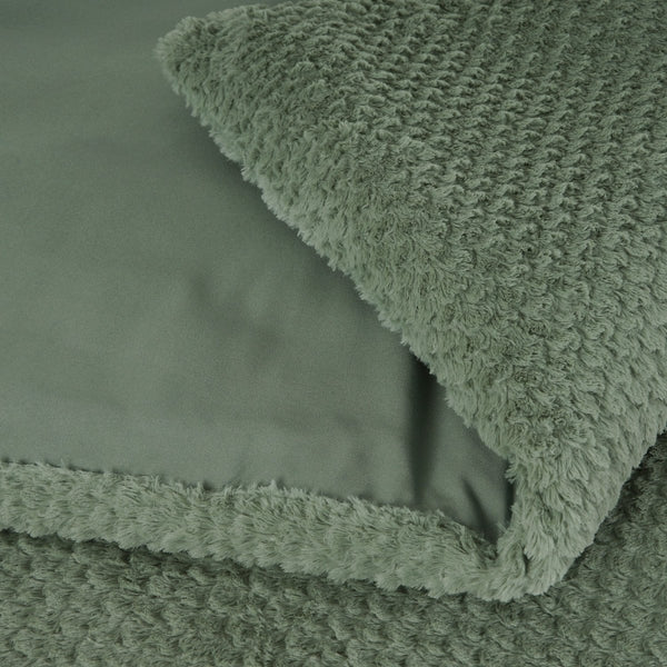Teddy Fleece Duvet Cover Set Fur | Green | Single - 140cm (W) x 220cm (L) - The Bedding & Blankets Store