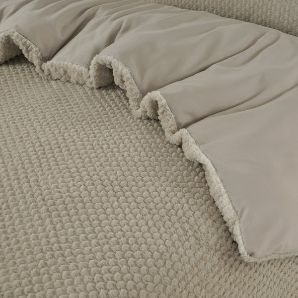 Teddy Fleece Duvet Cover Set Fur | Taupe | Single - 140cm (W) x 220cm (L) - The Bedding & Blankets Store