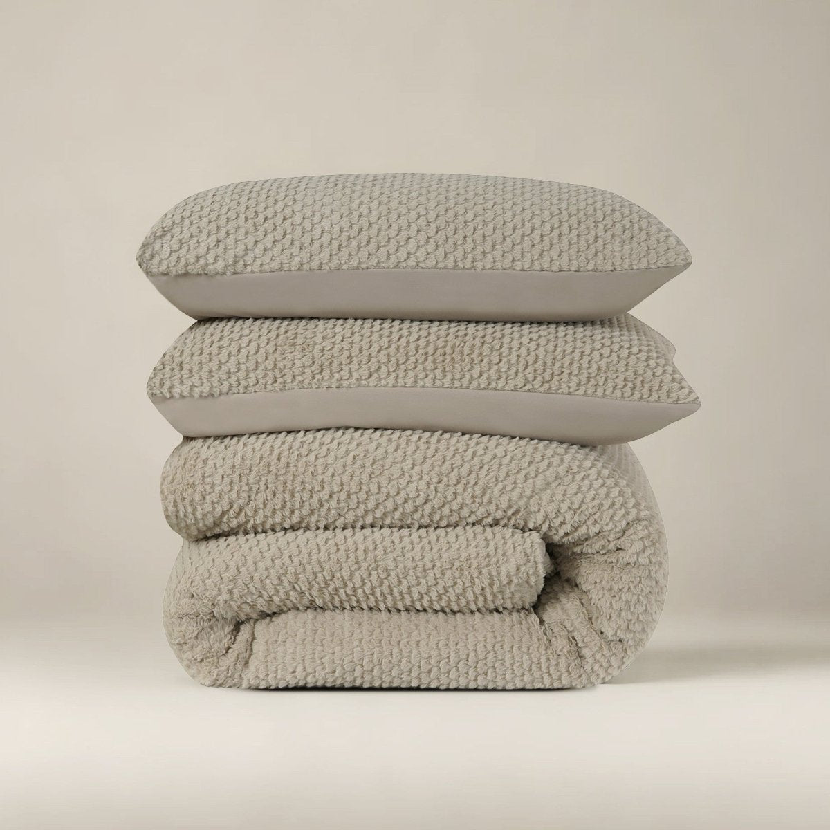 Teddy Fleece Duvet Cover Set Fur | Taupe | Single - 140cm (W) x 220cm (L) - The Bedding & Blankets Store