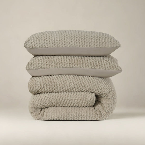Teddy Fleece Duvet Cover Set Fur | Taupe | Single - 140cm (W) x 220cm (L) - The Bedding & Blankets Store