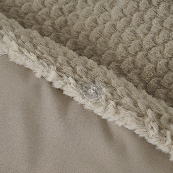 Teddy Fleece Duvet Cover Set Fur | Taupe | Single - 140cm (W) x 220cm (L) - The Bedding & Blankets Store