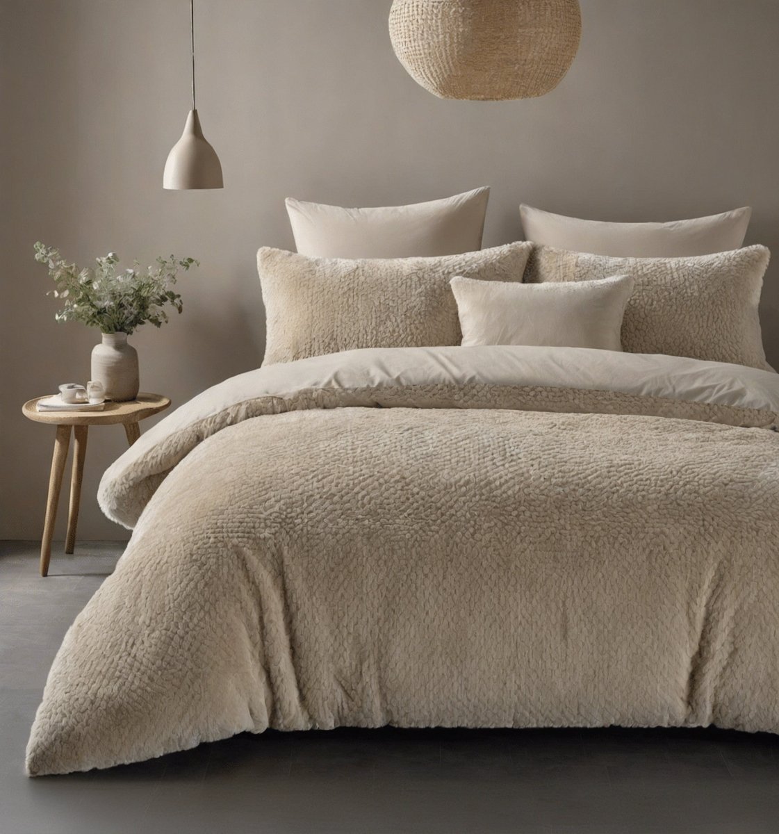 Teddy Fleece Duvet Cover Set Fur | Taupe | Single - 140cm (W) x 220cm (L) - The Bedding & Blankets Store