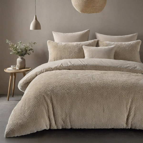 Teddy Fleece Duvet Cover Set Fur | Taupe | Single - 140cm (W) x 220cm (L) - The Bedding & Blankets Store