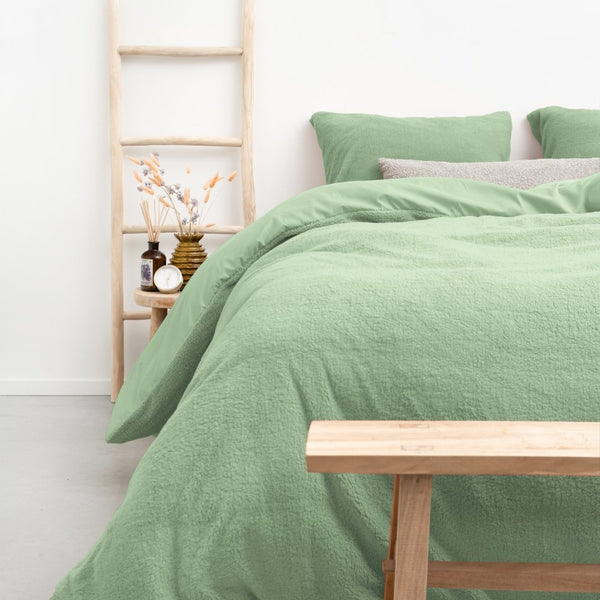 Teddy Fleece Duvet Cover Set | Green | King - 240cm (W) x 220cm (L) - The Bedding & Blankets Store