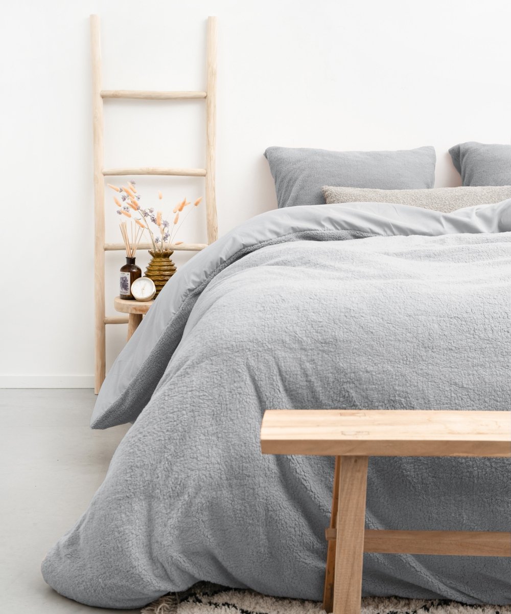 Teddy Fleece Duvet Cover Set | Grey | Single - 135cm (W) x 200cm (L) - The Bedding & Blankets Store