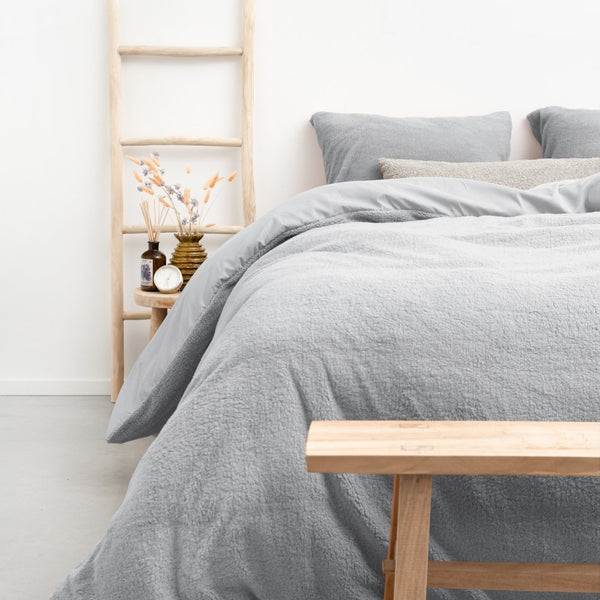 Teddy Fleece Duvet Cover Set | Grey | Single - 135cm (W) x 200cm (L) - The Bedding & Blankets Store