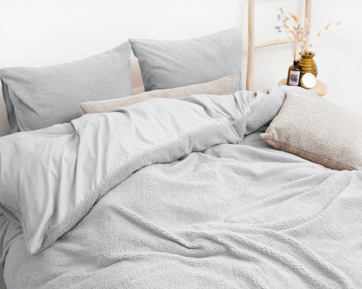 Teddy Fleece Duvet Cover Set | Grey | Single - 135cm (W) x 200cm (L) - The Bedding & Blankets Store