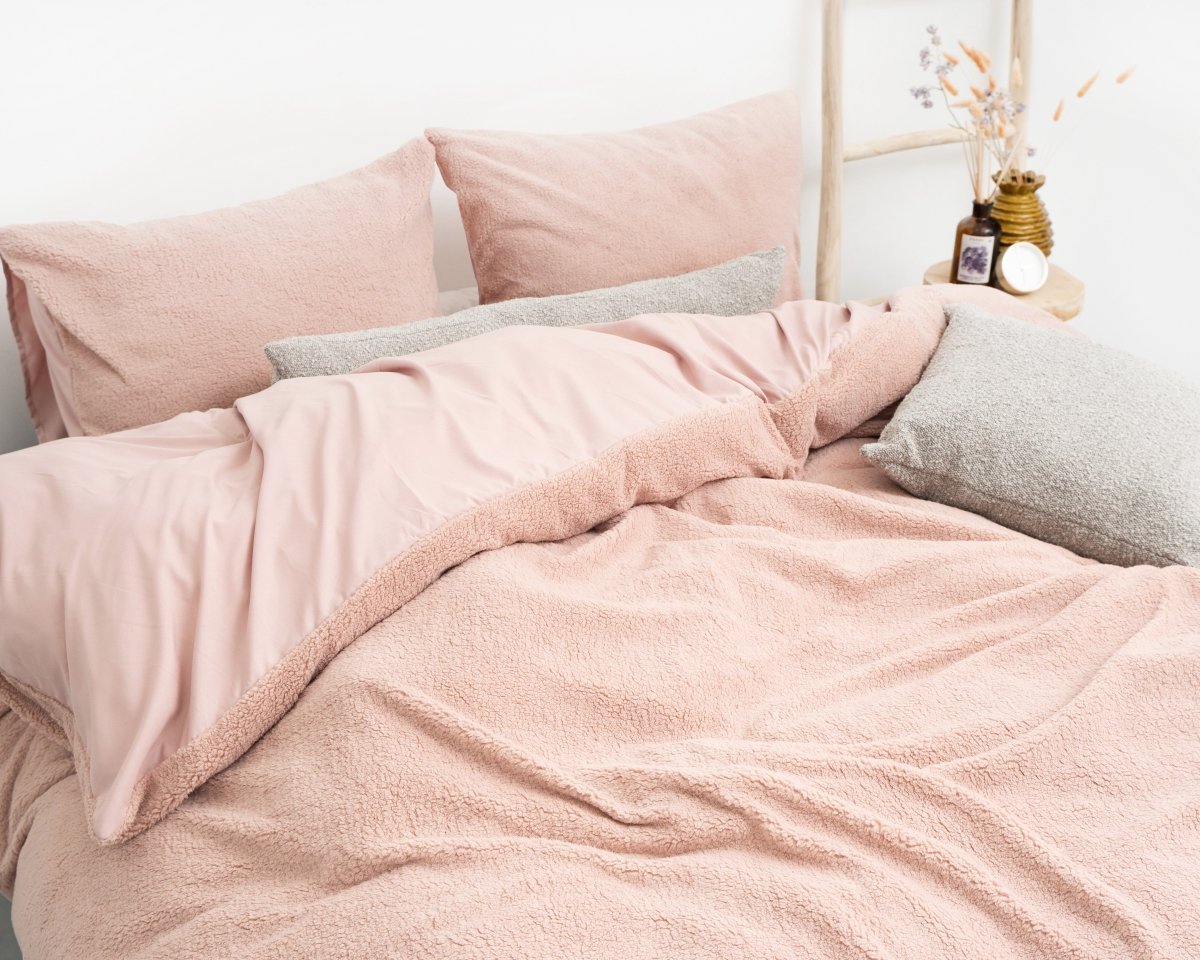 Teddy Fleece Duvet Cover Set | Pink | Single - 140cm (W) x 220cm (L) - The Bedding & Blankets Store