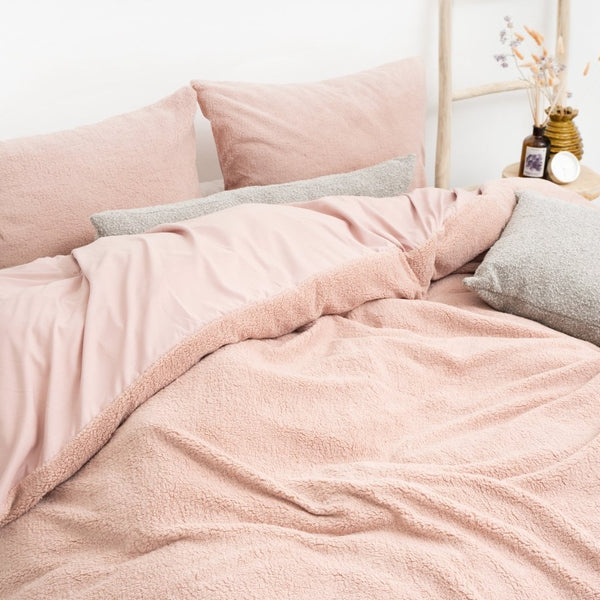 Teddy Fleece Duvet Cover Set | Pink | Single - 140cm (W) x 220cm (L) - The Bedding & Blankets Store