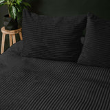 Teddy Fleece Duvet Cover Set Rib Teddy | Black | Single - 140cm (W) x 220cm (L) - The Bedding & Blankets Store