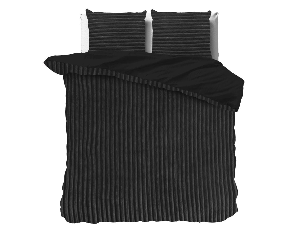Teddy Fleece Duvet Cover Set Rib Teddy | Black | Single - 140cm (W) x 220cm (L) - The Bedding & Blankets Store
