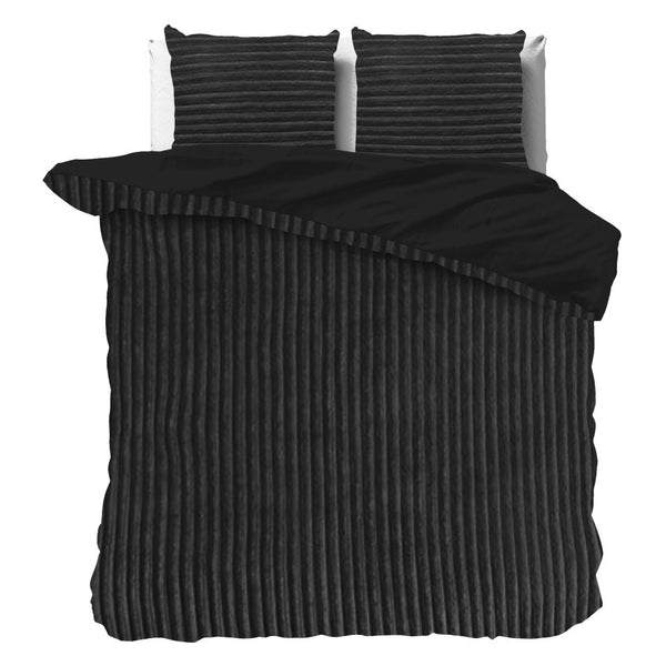 Teddy Fleece Duvet Cover Set Rib Teddy | Black | Single - 140cm (W) x 220cm (L) - The Bedding & Blankets Store