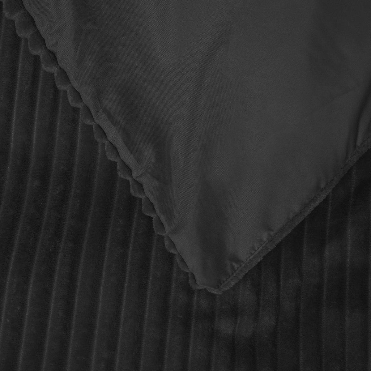 Teddy Fleece Duvet Cover Set Rib Teddy | Black | Single - 140cm (W) x 220cm (L) - The Bedding & Blankets Store