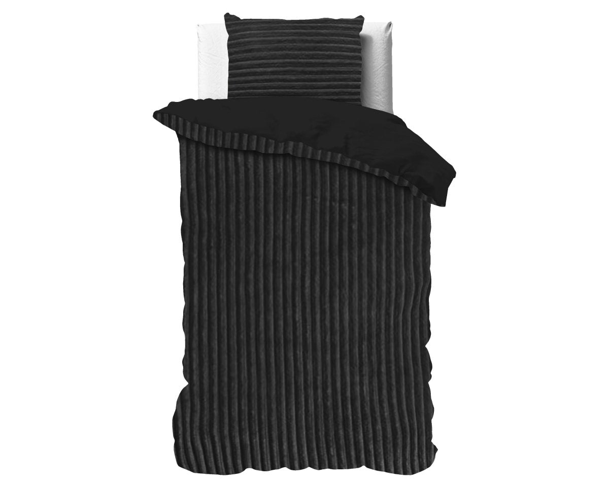 Teddy Fleece Duvet Cover Set Rib Teddy | Black | Single - 140cm (W) x 220cm (L) - The Bedding & Blankets Store