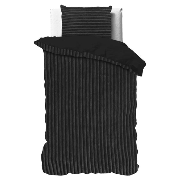 Teddy Fleece Duvet Cover Set Rib Teddy | Black | Single - 140cm (W) x 220cm (L) - The Bedding & Blankets Store