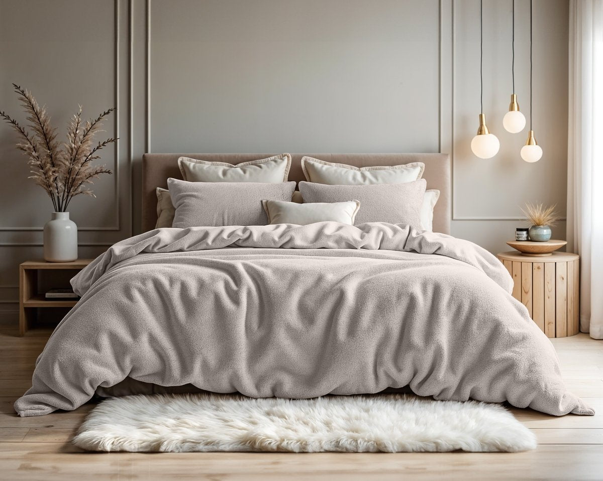 Teddy Fleece Duvet Cover Set | Taupe | Single - 140cm (W) x 220cm (L) - The Bedding & Blankets Store
