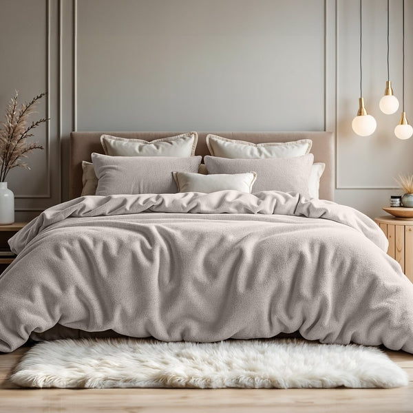 Teddy Fleece Duvet Cover Set | Taupe | Single - 140cm (W) x 220cm (L) - The Bedding & Blankets Store