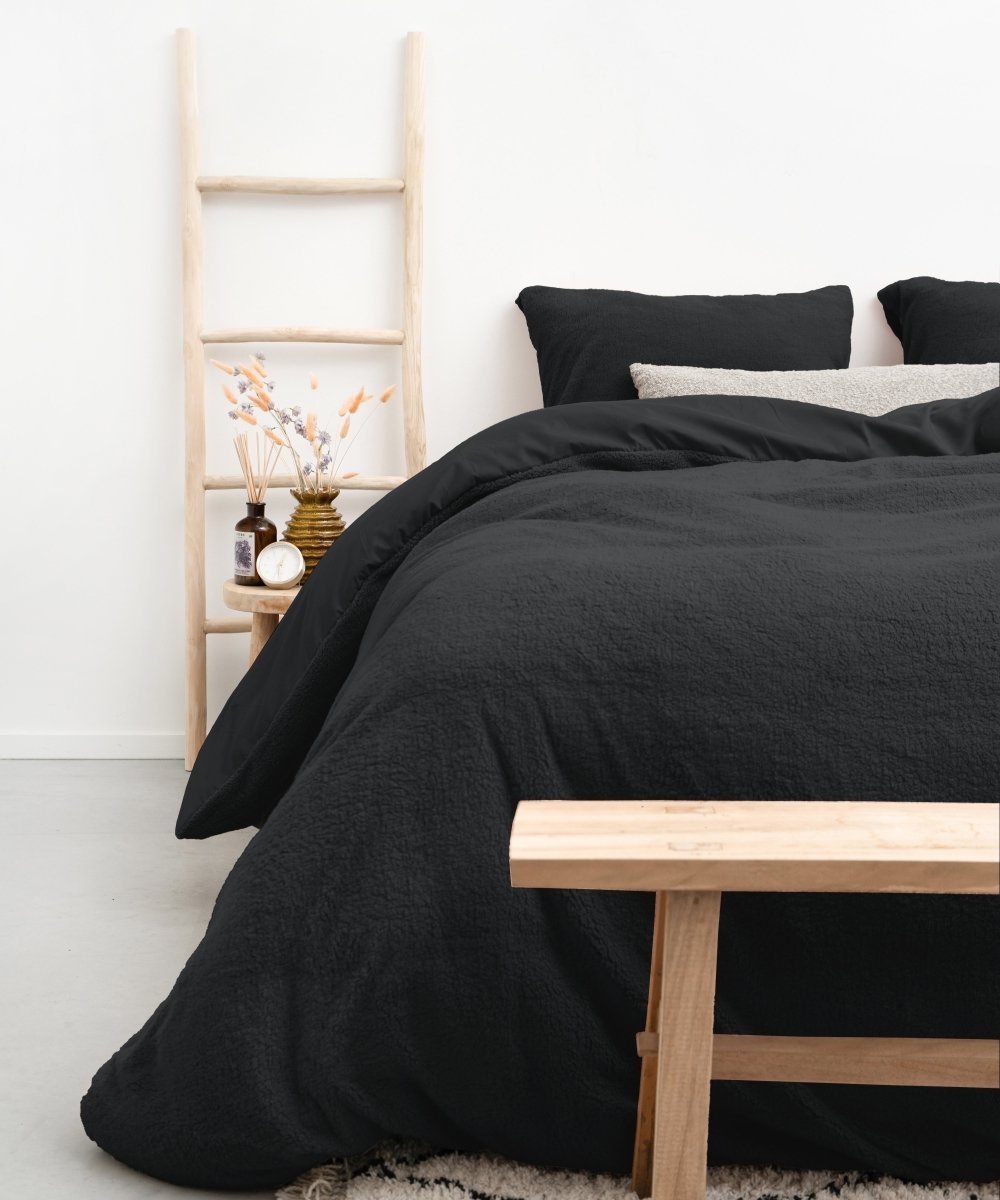 Teddy Fleece Duvet Cover Set Teddy | Grey Anthracite | Single - 140cm (W) x 220cm (L) - The Bedding & Blankets Store