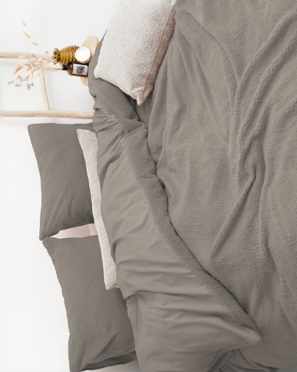 Teddy Fleece Duvet Cover Set Teddy | Khaki | Single - 140cm (W) x 220cm (L) - The Bedding & Blankets Store