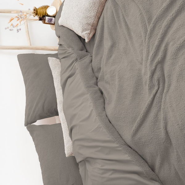 Teddy Fleece Duvet Cover Set Teddy | Khaki | Single - 140cm (W) x 220cm (L) - The Bedding & Blankets Store