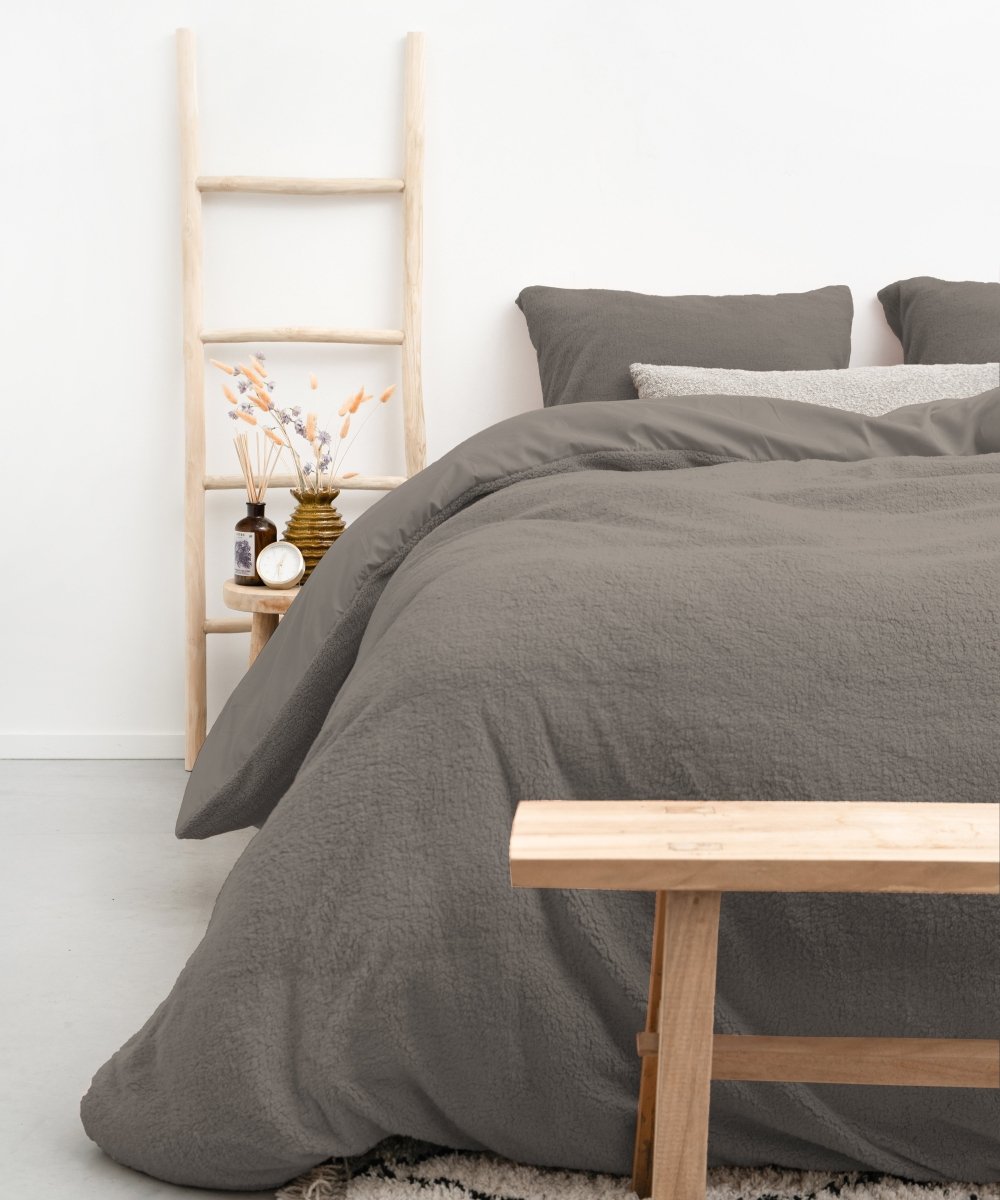 Teddy Fleece Duvet Cover Set Teddy | Khaki | Single - 140cm (W) x 220cm (L) - The Bedding & Blankets Store