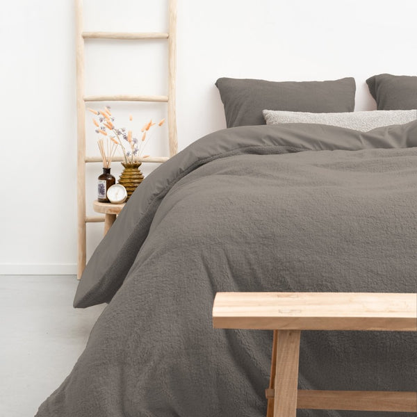Teddy Fleece Duvet Cover Set Teddy | Khaki | Single - 140cm (W) x 220cm (L) - The Bedding & Blankets Store